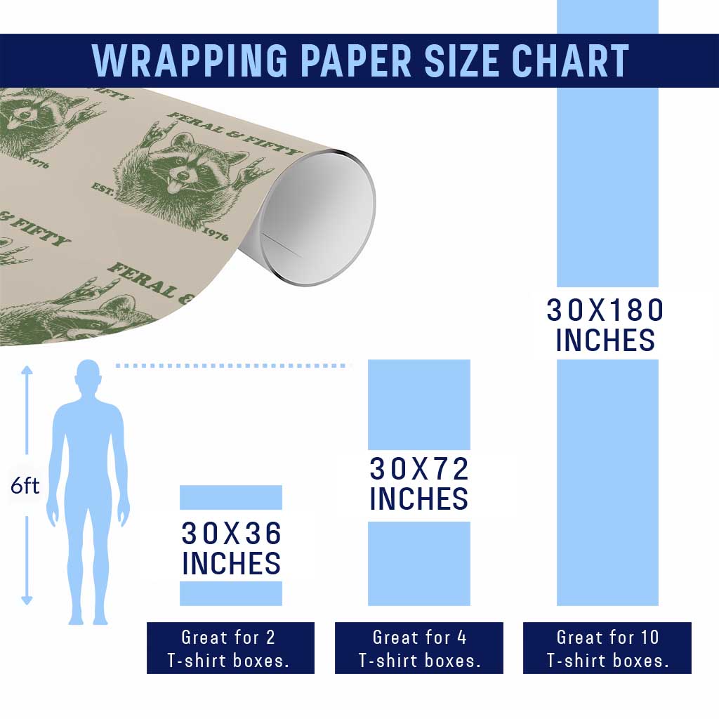 Raccoon 50th Birthday Wrapping Paper Roll Funny Feral And Fifty Vintage 1976 50 Year Old Gift