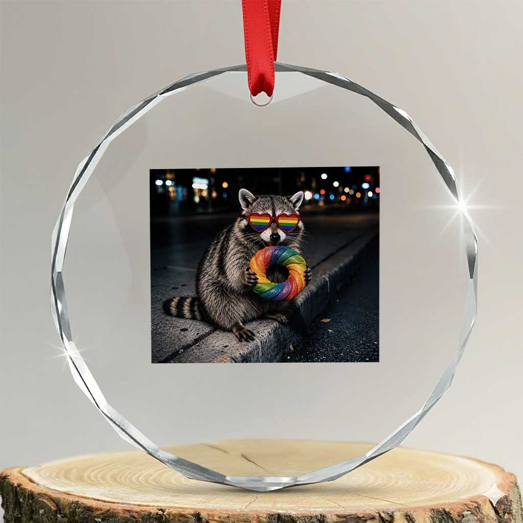 Raccoon Eating Baguette Graphic Crystal Glass Ornament Humorous Gay Pride Gift TS12 Transparent Glass 3'' Circle Print Your Wear