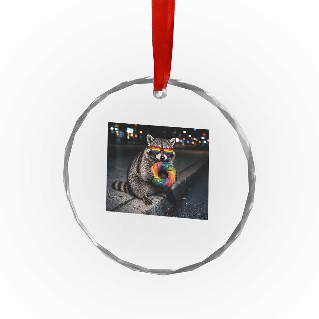 Raccoon Eating Baguette Graphic Crystal Glass Ornament Humorous Gay Pride Gift TS12 Print Your Wear