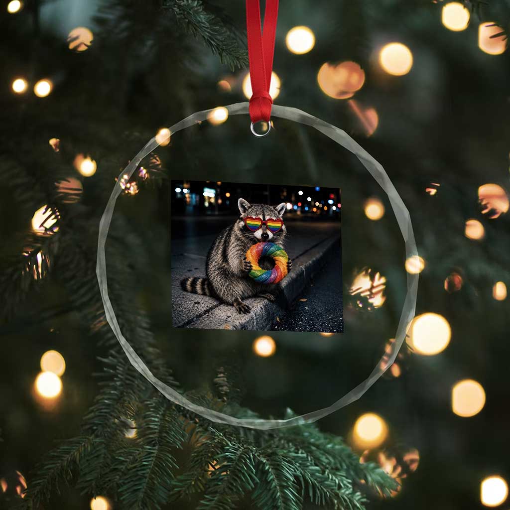 Raccoon Eating Baguette Graphic Crystal Glass Ornament Humorous Gay Pride Gift TS12 Print Your Wear