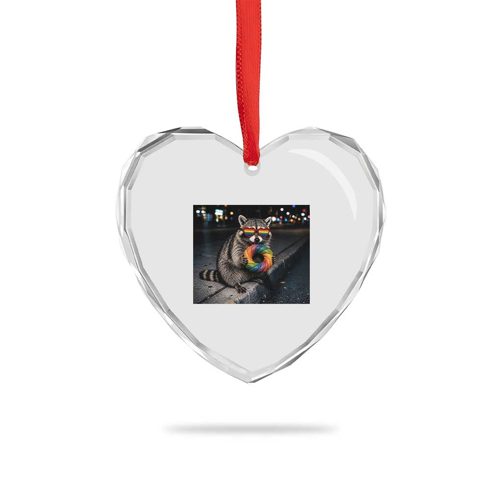Raccoon Eating Baguette Graphic Heart Crystal Glass Ornament Humorous Gay Pride Gift