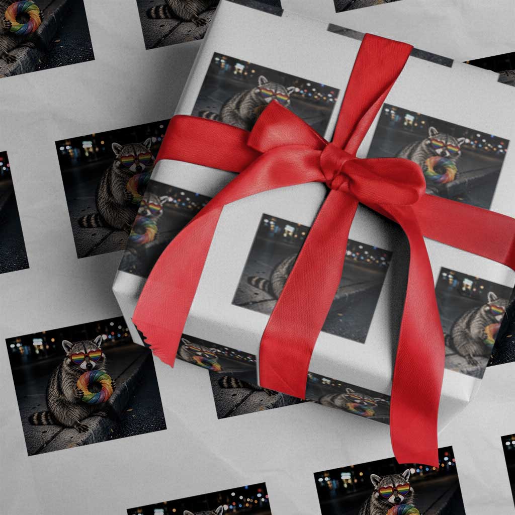 Raccoon Eating Baguette Graphic Wrapping Paper Roll Humorous Gay Pride Gift TS12 White Print Your Wear