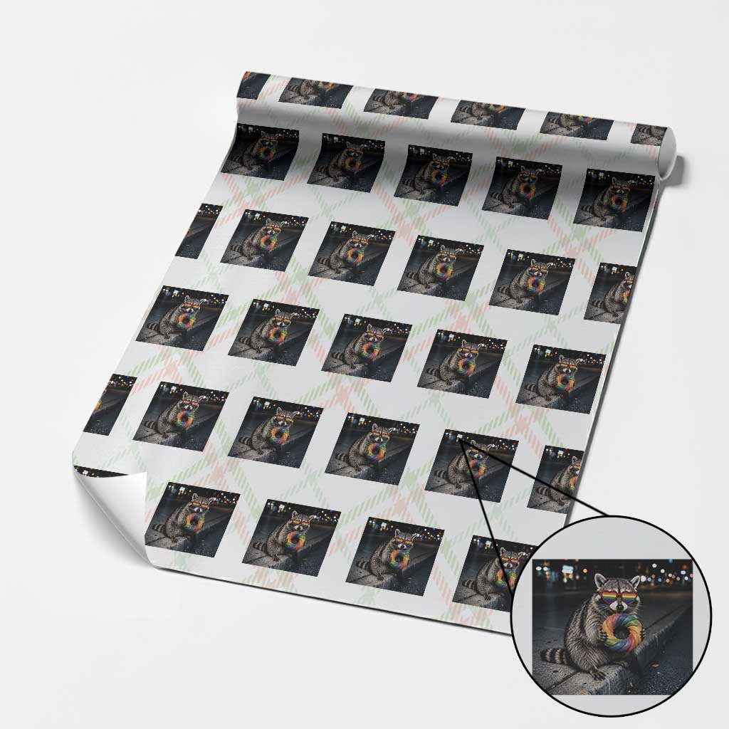 Raccoon Eating Baguette Graphic Wrapping Paper Roll Humorous Gay Pride Gift TS12 Christmas Plaid Print Your Wear