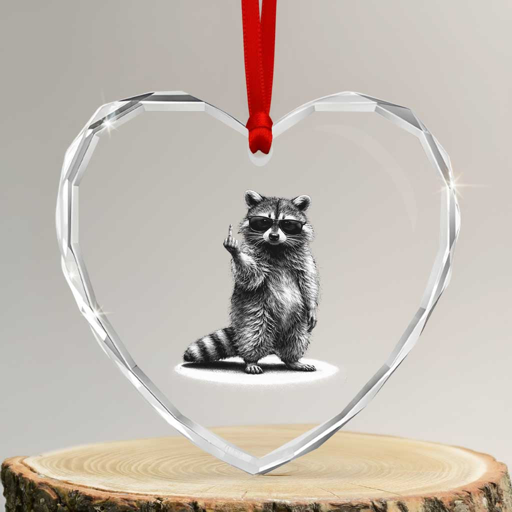 Raccoon Meme Heart Crystal Glass Ornament Middle Finger Trash Panda Sarcastic Humor TS10 Transparent Glass 3'' Heart Print Your Wear