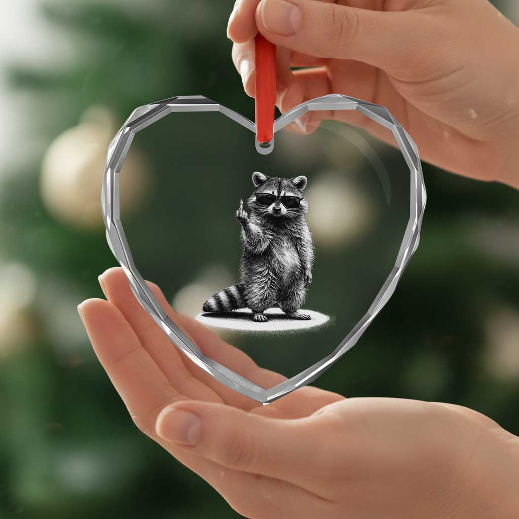 Raccoon Meme Heart Crystal Glass Ornament Middle Finger Trash Panda Sarcastic Humor TS10 Print Your Wear
