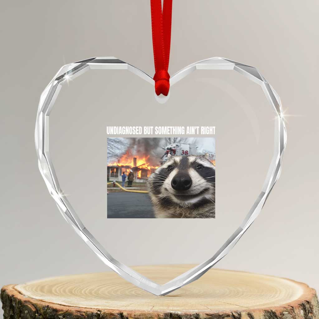Raccoon Meme Heart Crystal Glass Ornament Undiagnosed But Something Aint Right TS10 Transparent Glass 3'' Heart Print Your Wear