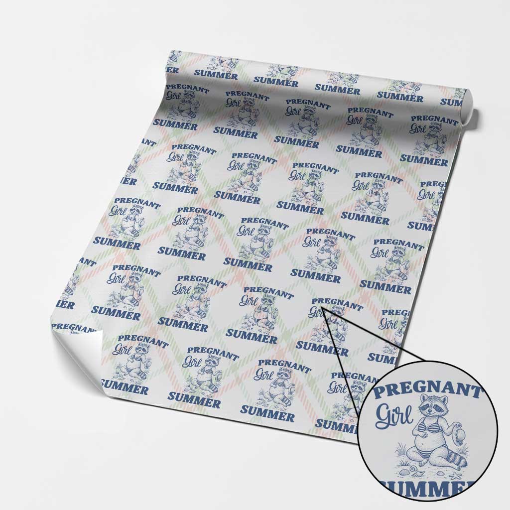 Raccoon Pregnancy Announcement Wrapping Paper Roll Summer Beach Mom To Be Gift