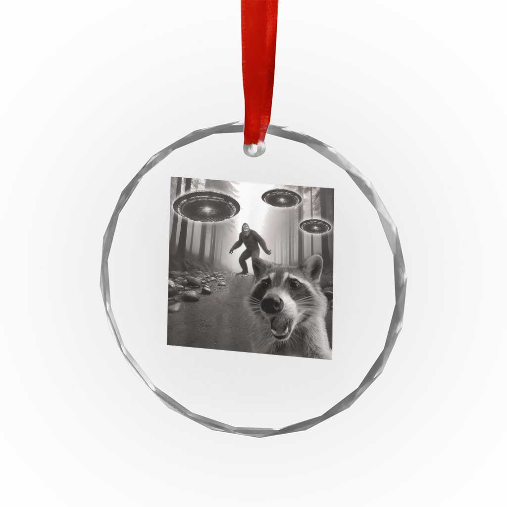 Raccoon Selfie With Bigfoot UFO Crystal Glass Ornament Funny Feral Lover Gifts TS10 Print Your Wear