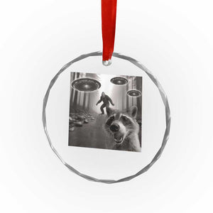 Raccoon Selfie With Bigfoot UFO Crystal Glass Ornament Funny Feral Lover Gifts - Print Your Wear