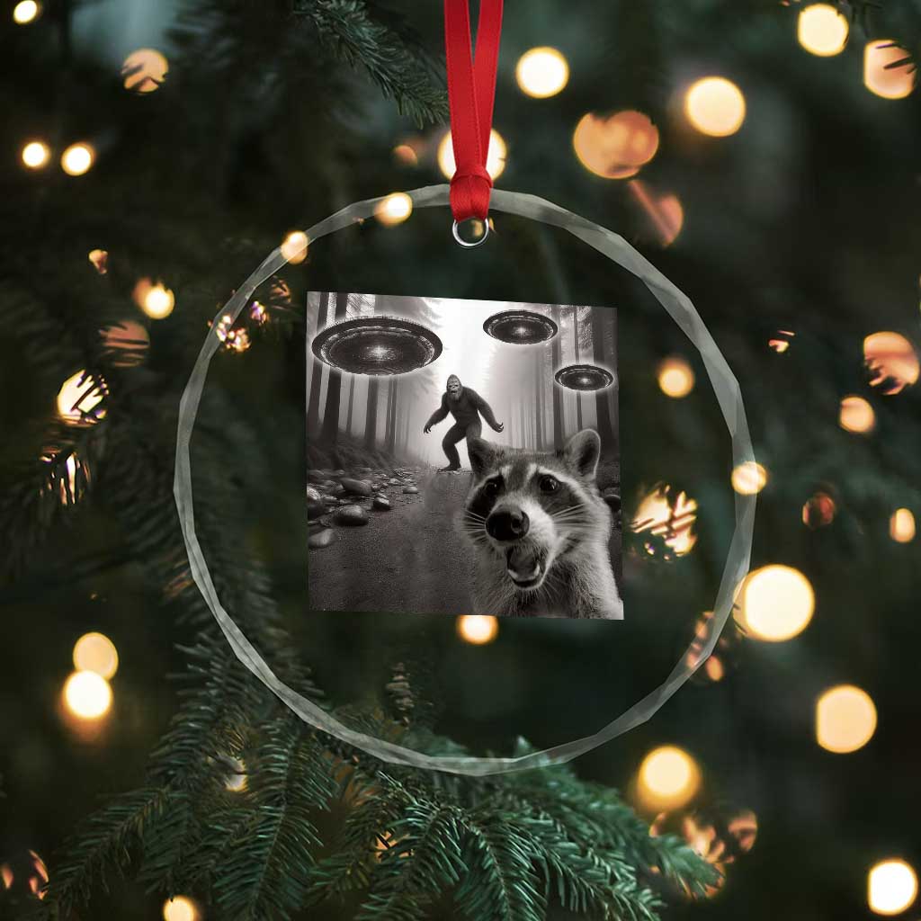 Raccoon Selfie With Bigfoot UFO Crystal Glass Ornament Funny Feral Lover Gifts TS10 Print Your Wear