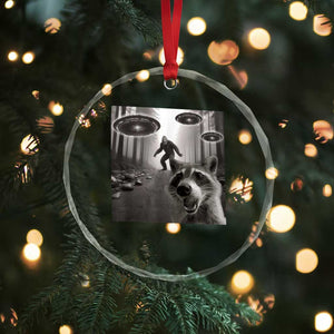Raccoon Selfie With Bigfoot UFO Crystal Glass Ornament Funny Feral Lover Gifts TS10 Print Your Wear