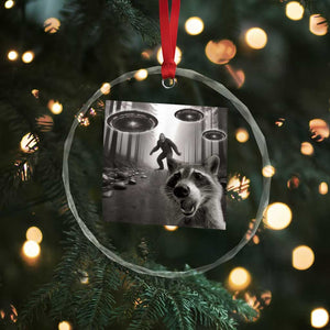 Raccoon Selfie With Bigfoot UFO Crystal Glass Ornament Funny Feral Lover Gifts - Print Your Wear