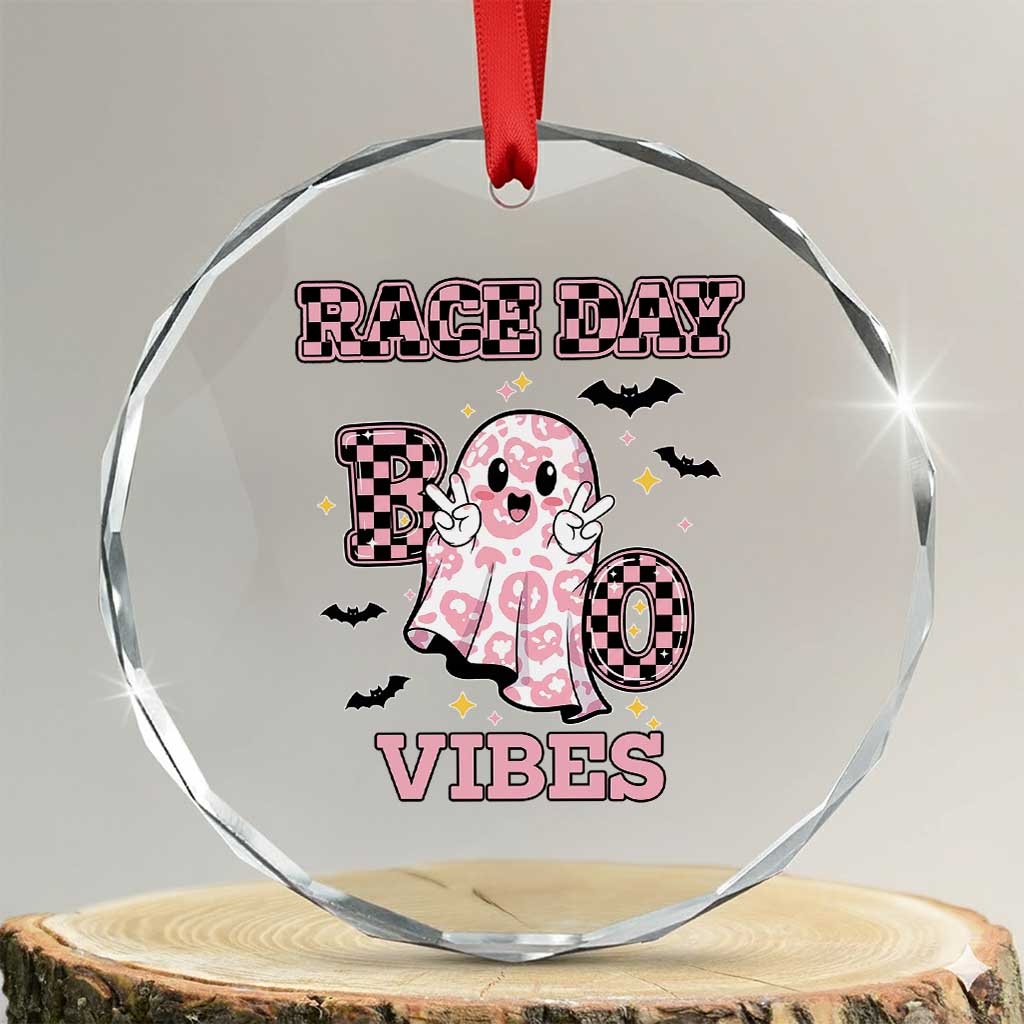 Race Car Halloween Crystal Glass Ornament Boo Checkered Coquette Bow TS14 Transparent Glass 3'' Circle Print Your Wear