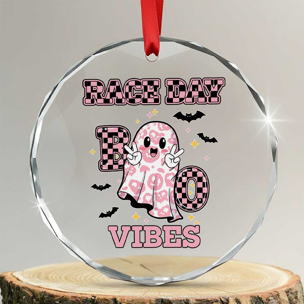 Race Car Halloween Crystal Glass Ornament Boo Checkered Coquette Bow TS14 Transparent Glass 3'' Circle Print Your Wear