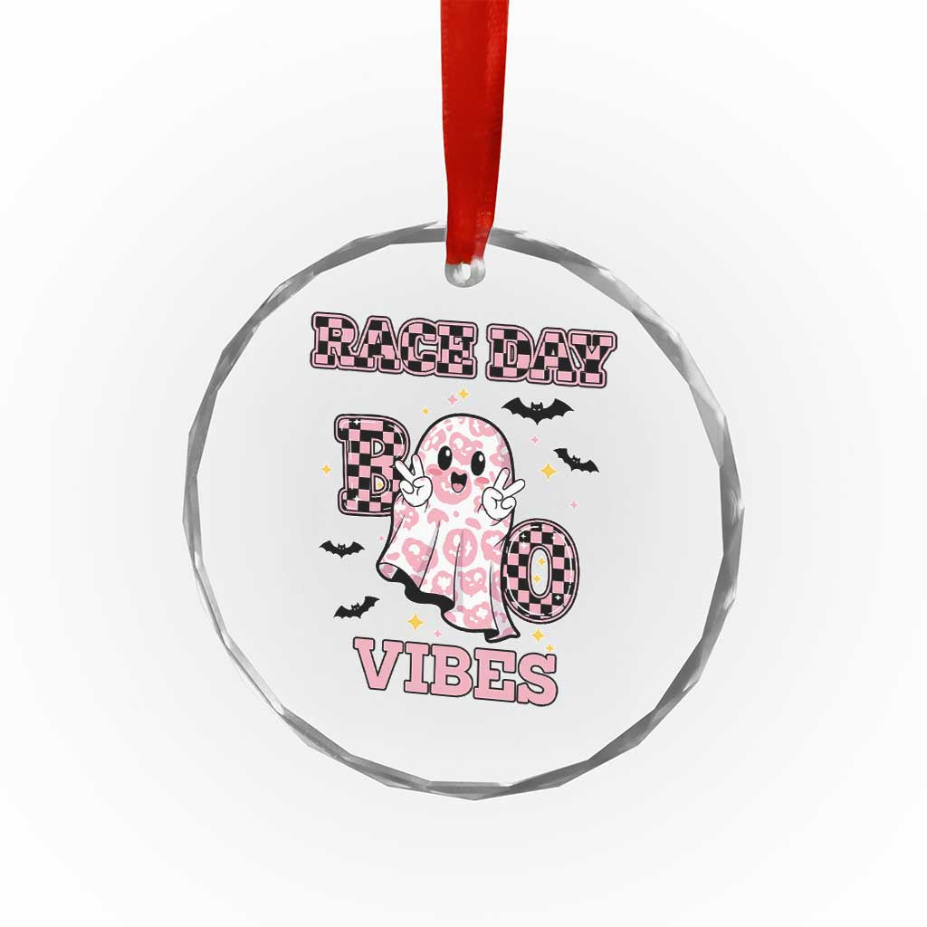 Race Car Halloween Crystal Glass Ornament Boo Checkered Coquette Bow TS14 Transparent Glass 3'' Circle Print Your Wear