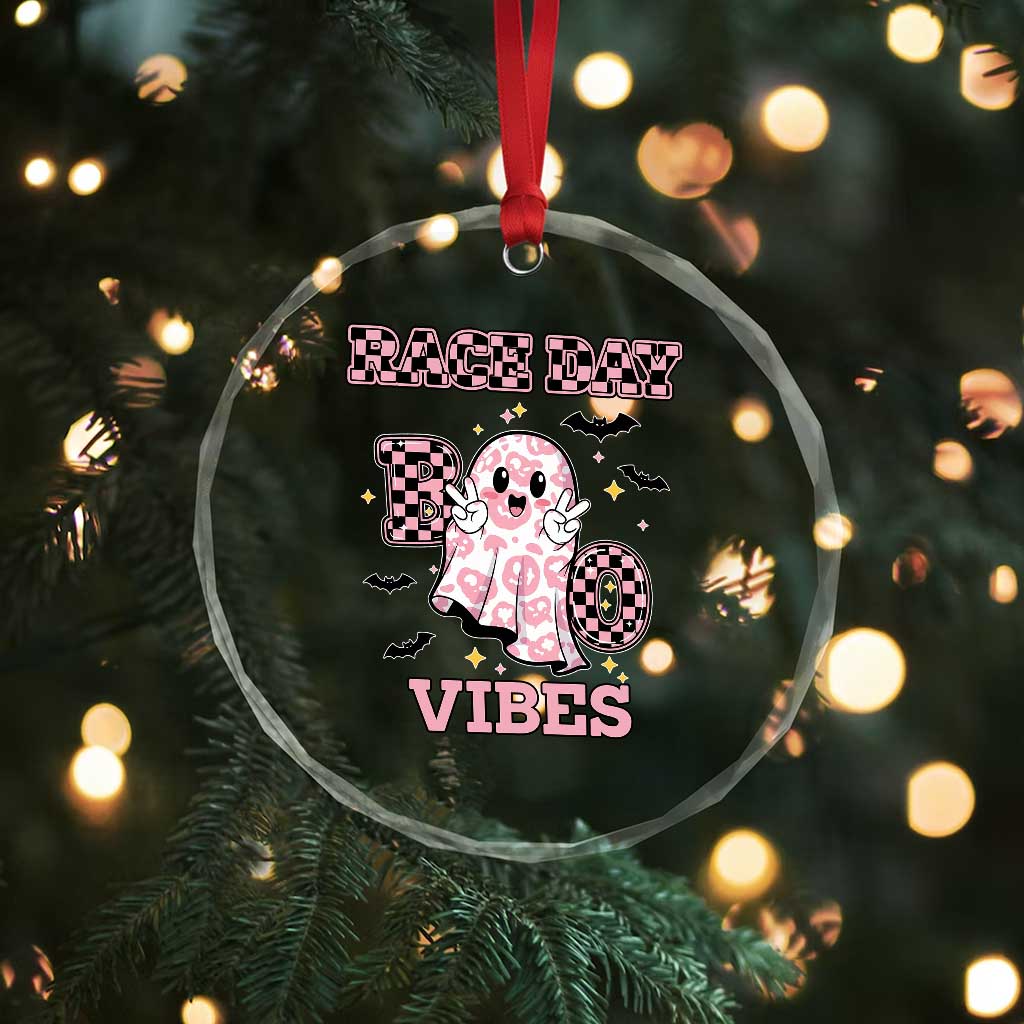 Race Car Halloween Crystal Glass Ornament Boo Checkered Coquette Bow TS14 Print Your Wear