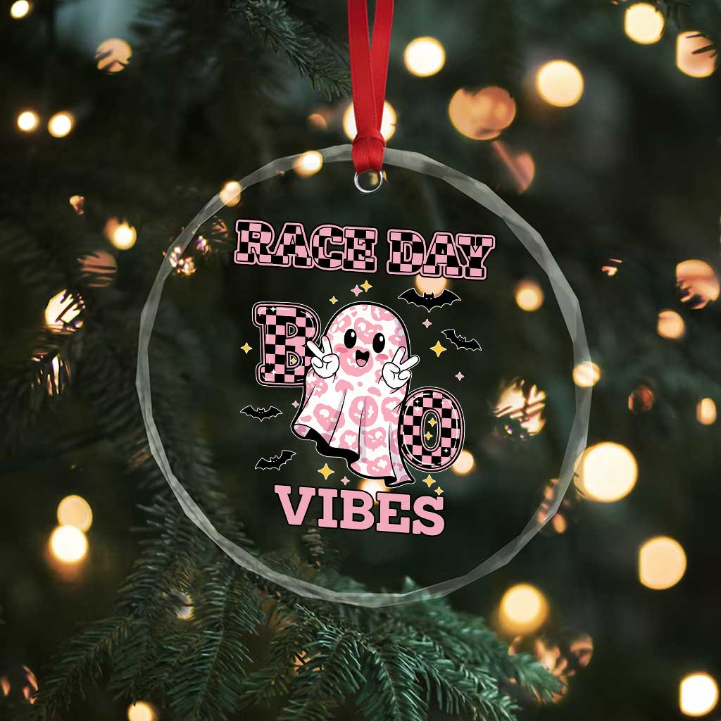 Race Car Halloween Crystal Glass Ornament Boo Checkered Coquette Bow TS14 Print Your Wear
