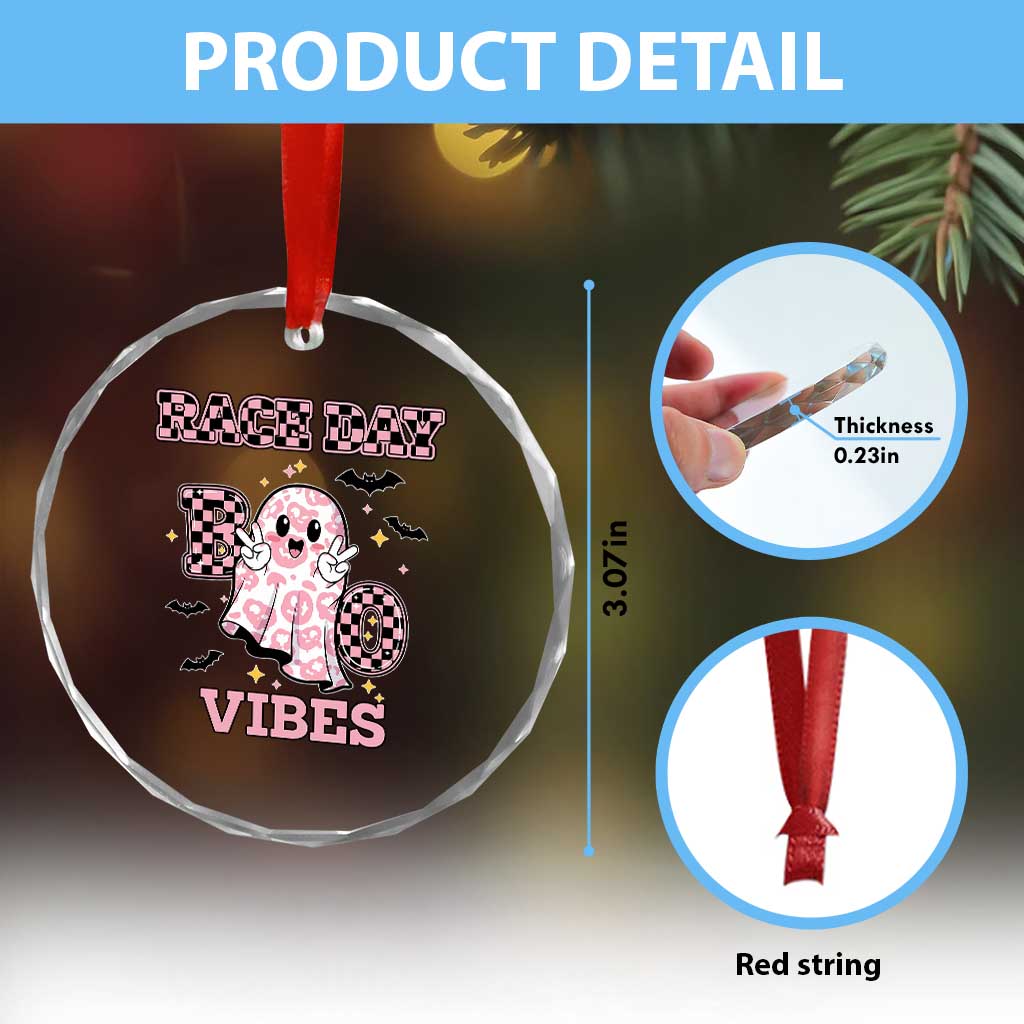 Race Car Halloween Crystal Glass Ornament Boo Checkered Coquette Bow TS14 Print Your Wear