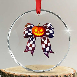Race Car Halloween Crystal Glass Ornament Pumpkin Checkered Coquette Bow TS14 Transparent Glass 3'' Circle Print Your Wear
