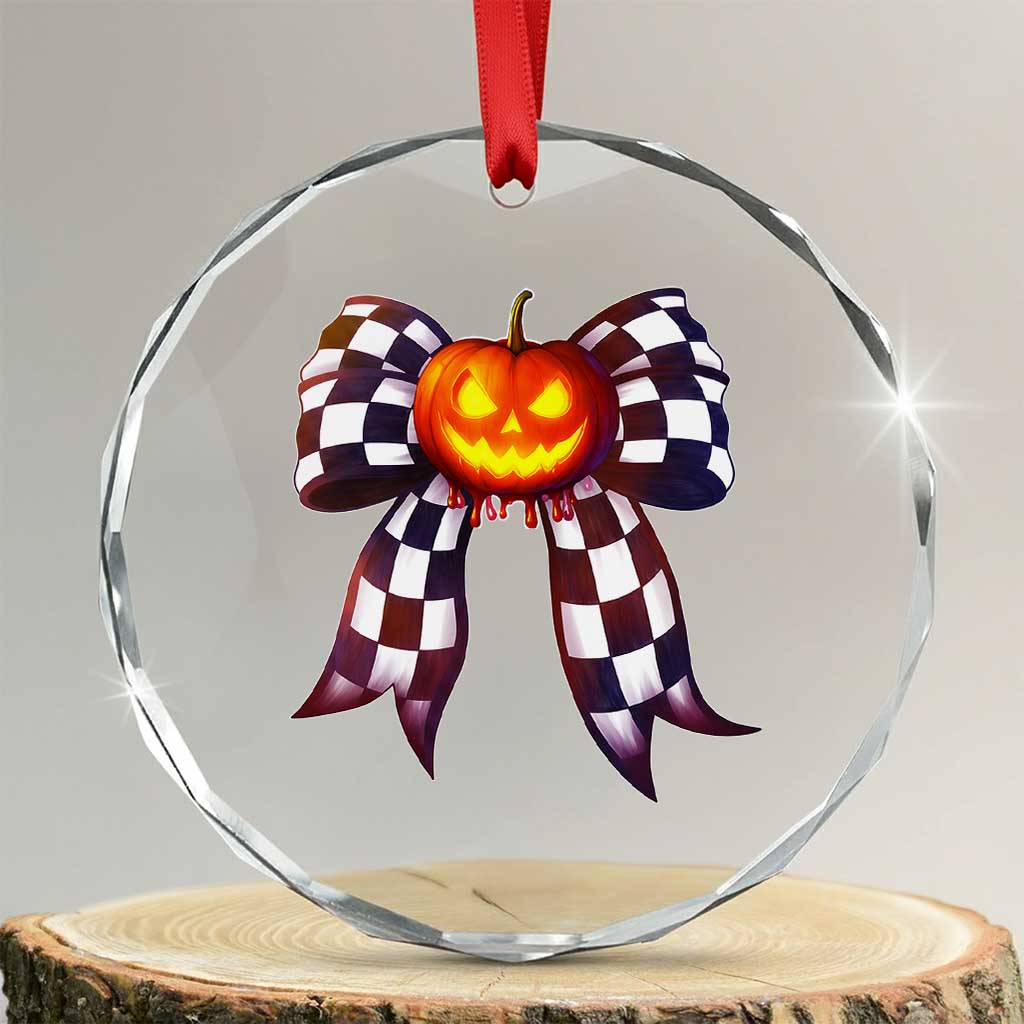 Race Car Halloween Crystal Glass Ornament Pumpkin Checkered Coquette Bow TS14 Transparent Glass 3'' Circle Print Your Wear