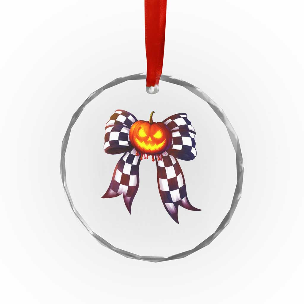 Race Car Halloween Crystal Glass Ornament Pumpkin Checkered Coquette Bow TS14 Transparent Glass 3'' Circle Print Your Wear
