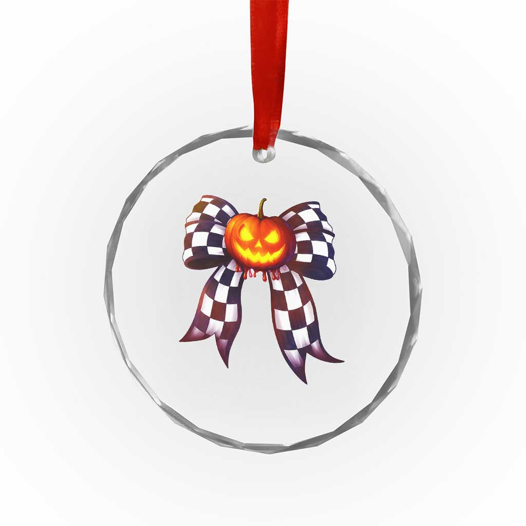 Race Car Halloween Crystal Glass Ornament Pumpkin Checkered Coquette Bow TS14 Print Your Wear