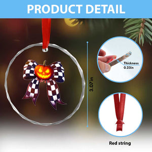 Race Car Halloween Crystal Glass Ornament Pumpkin Checkered Coquette Bow TS14 Print Your Wear