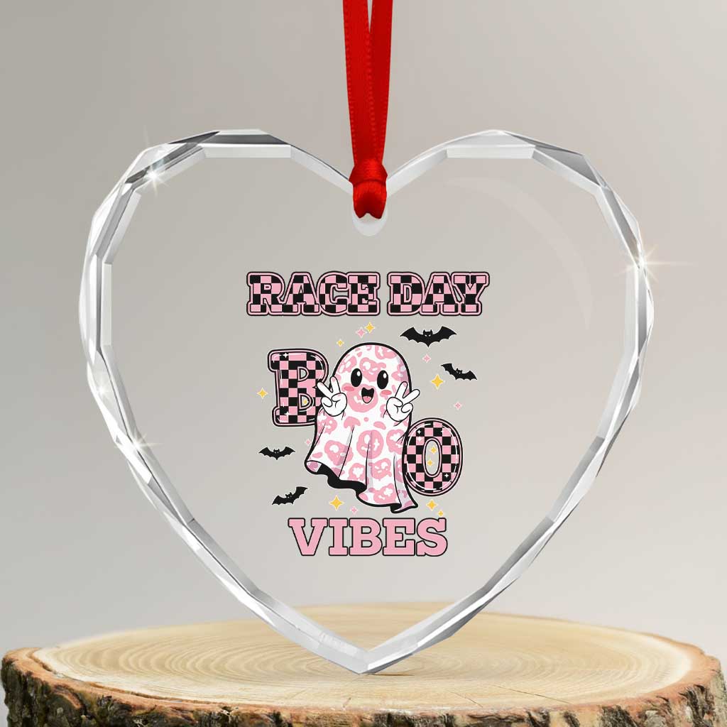 Race Car Halloween Heart Crystal Glass Ornament Boo Checkered Coquette Bow TS14 Transparent Glass 3'' Heart Print Your Wear