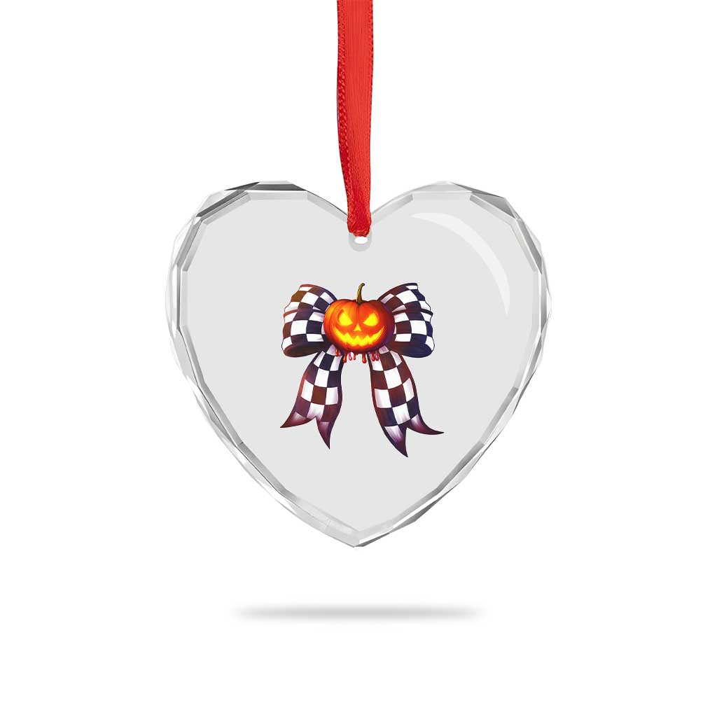 Race Car Halloween Heart Crystal Glass Ornament Pumpkin Checkered Coquette Bow TS14 Print Your Wear