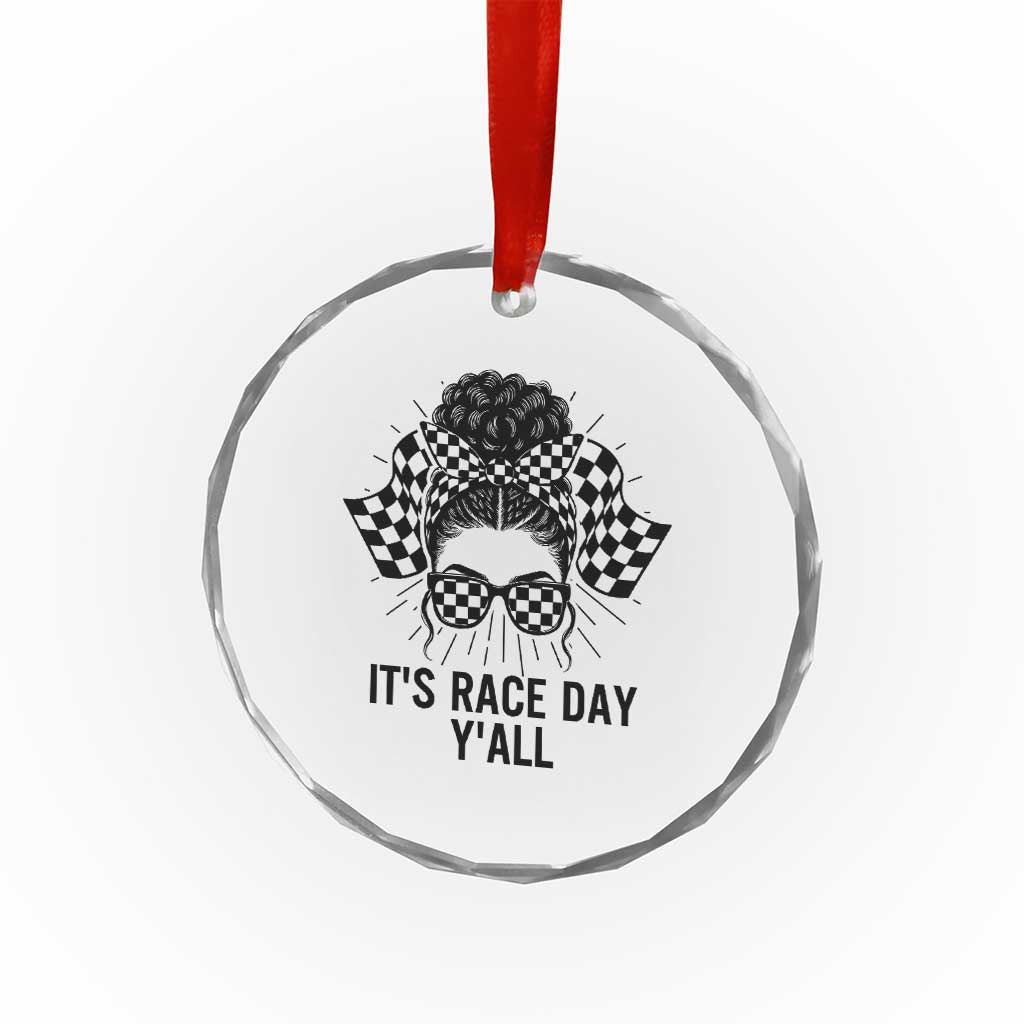 Racing Car Checkered Flag Crystal Glass Ornament Messy Bun Woman Race Day TS14 Print Your Wear