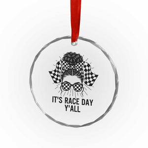 Racing Car Checkered Flag Crystal Glass Ornament Messy Bun Woman Race Day TS14 Print Your Wear