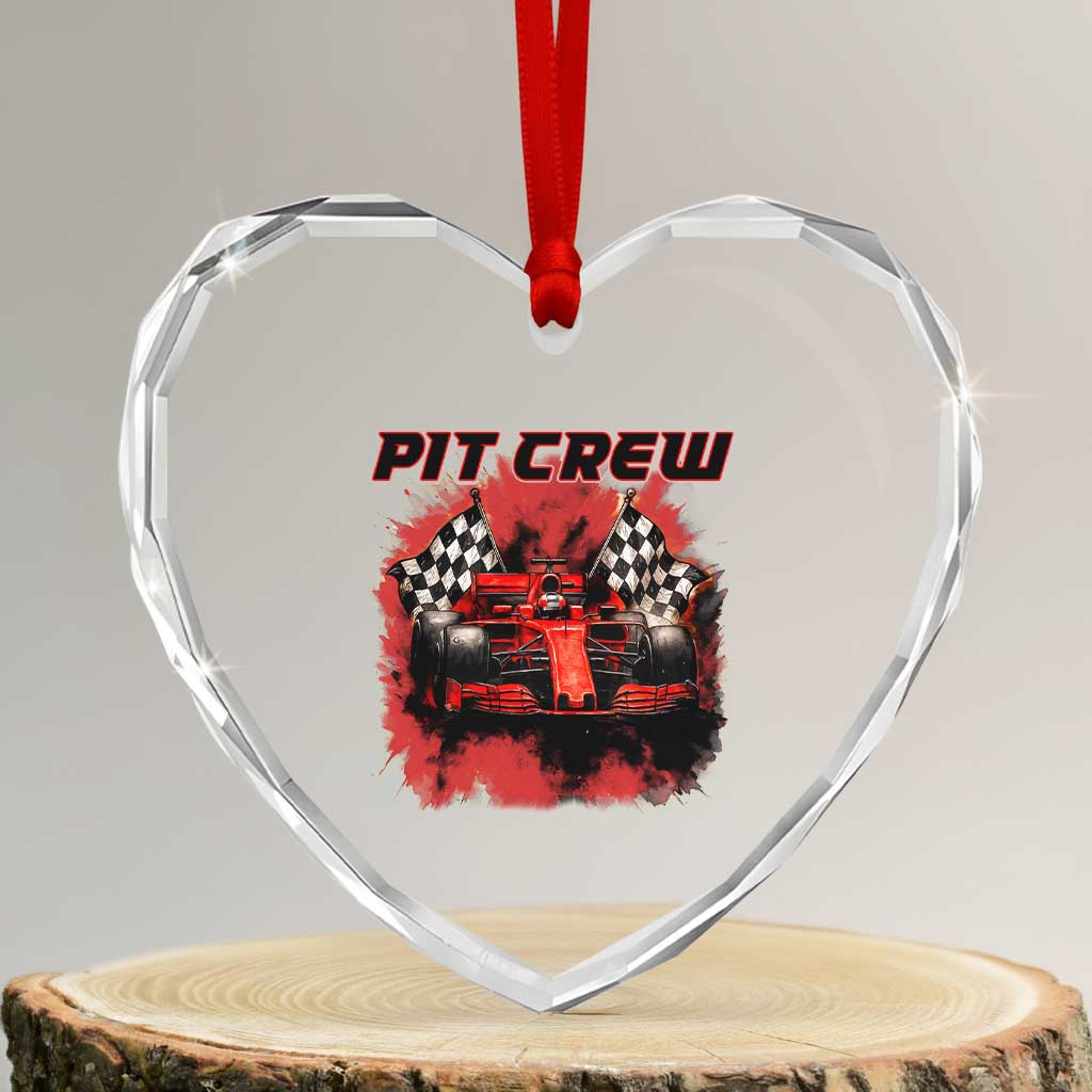 Racing Car Checkered Flag Heart Crystal Glass Ornament Pit Crew Race Car TS14 Transparent Glass 3'' Heart Print Your Wear