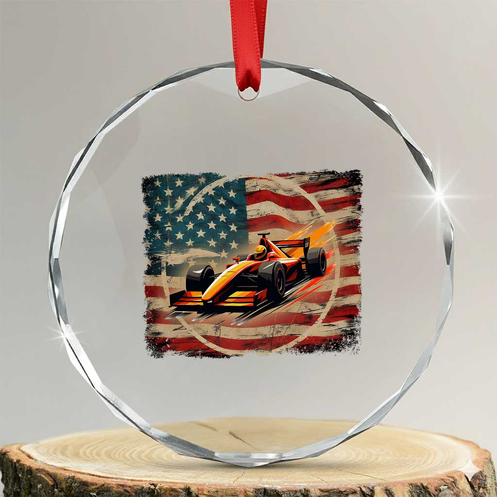 Racing Car Crystal Glass Ornament Patriotic American Flag Race TS14 Transparent Glass 3'' Circle Print Your Wear