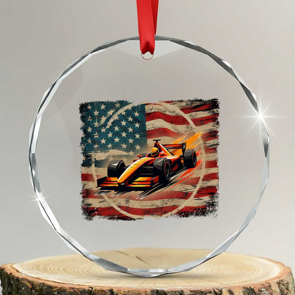 Racing Car Crystal Glass Ornament Patriotic American Flag Race TS14 Transparent Glass 3'' Circle Print Your Wear
