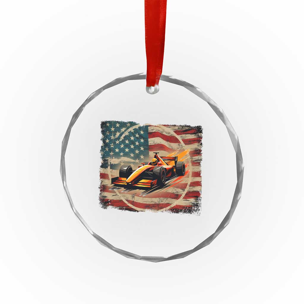 Racing Car Crystal Glass Ornament Patriotic American Flag Race TS14 Transparent Glass 3'' Circle Print Your Wear
