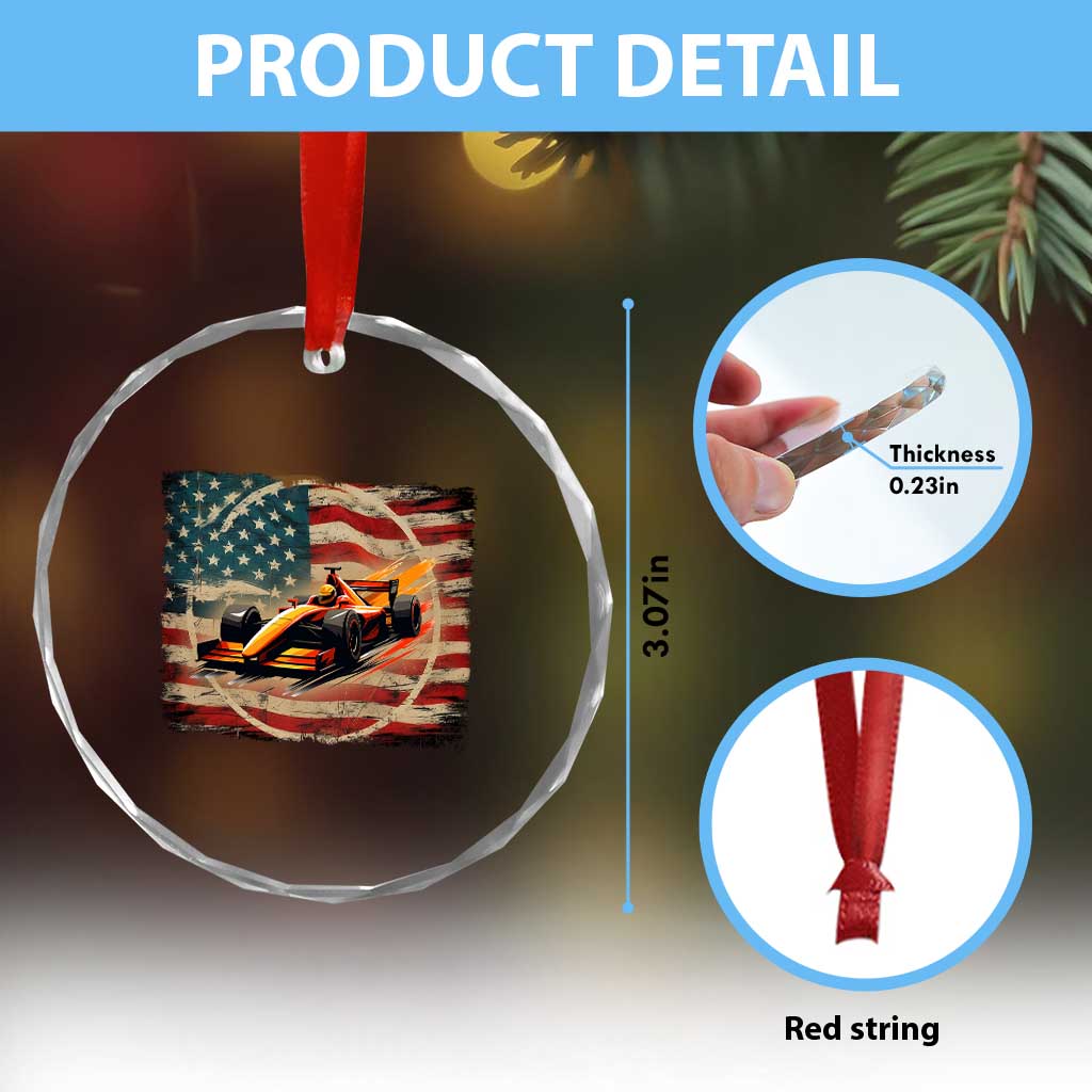 Racing Car Crystal Glass Ornament Patriotic American Flag Race TS14 Print Your Wear