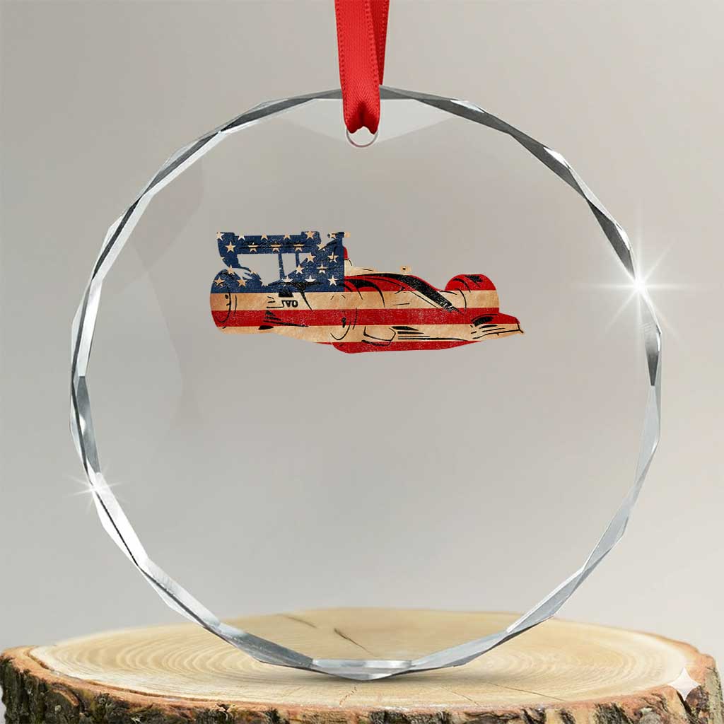 Racing Car Crystal Glass Ornament Retro Style Vintage American Flag TS10 Transparent Glass 3'' Circle Print Your Wear