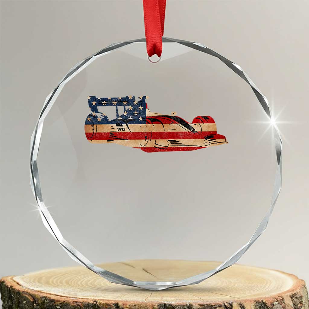 Racing Car Crystal Glass Ornament Retro Style Vintage American Flag TS10 Transparent Glass 3'' Circle Print Your Wear