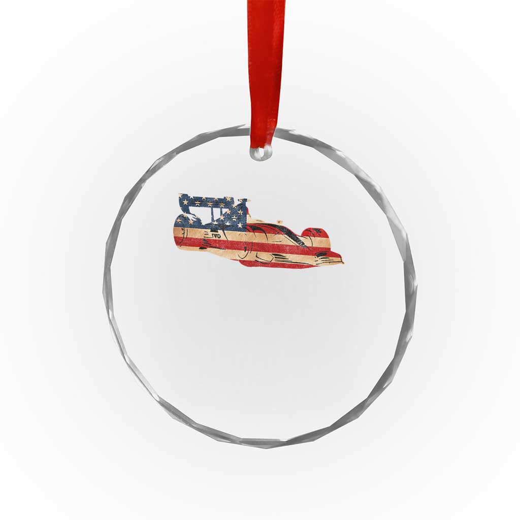 Racing Car Crystal Glass Ornament Retro Style Vintage American Flag TS10 Transparent Glass 3'' Circle Print Your Wear