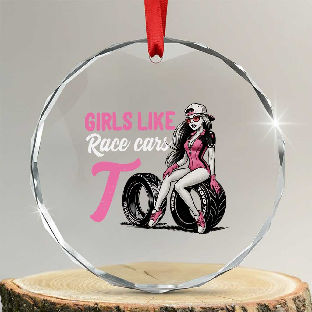 Racing Car Girl Crystal Glass Ornament Girls Like Race Cars Too TS14 Transparent Glass 3'' Circle Print Your Wear