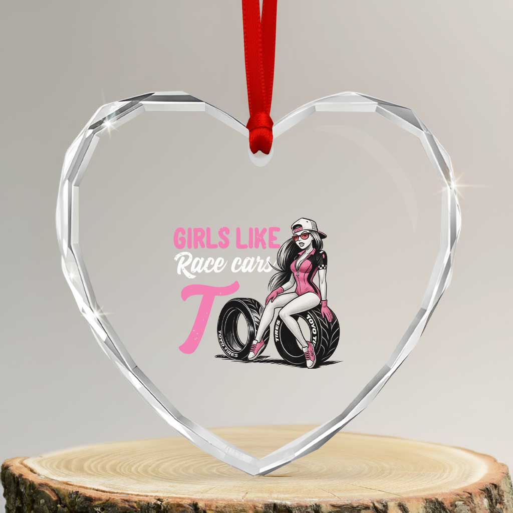 Racing Car Girl Heart Crystal Glass Ornament Girls Like Race Cars Too TS14 Transparent Glass 3'' Heart Print Your Wear