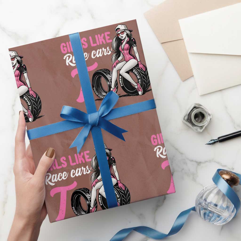 Racing Car Girl Wrapping Paper Roll Girls Like Race Cars Too TS14 Mocha Print Your Wear