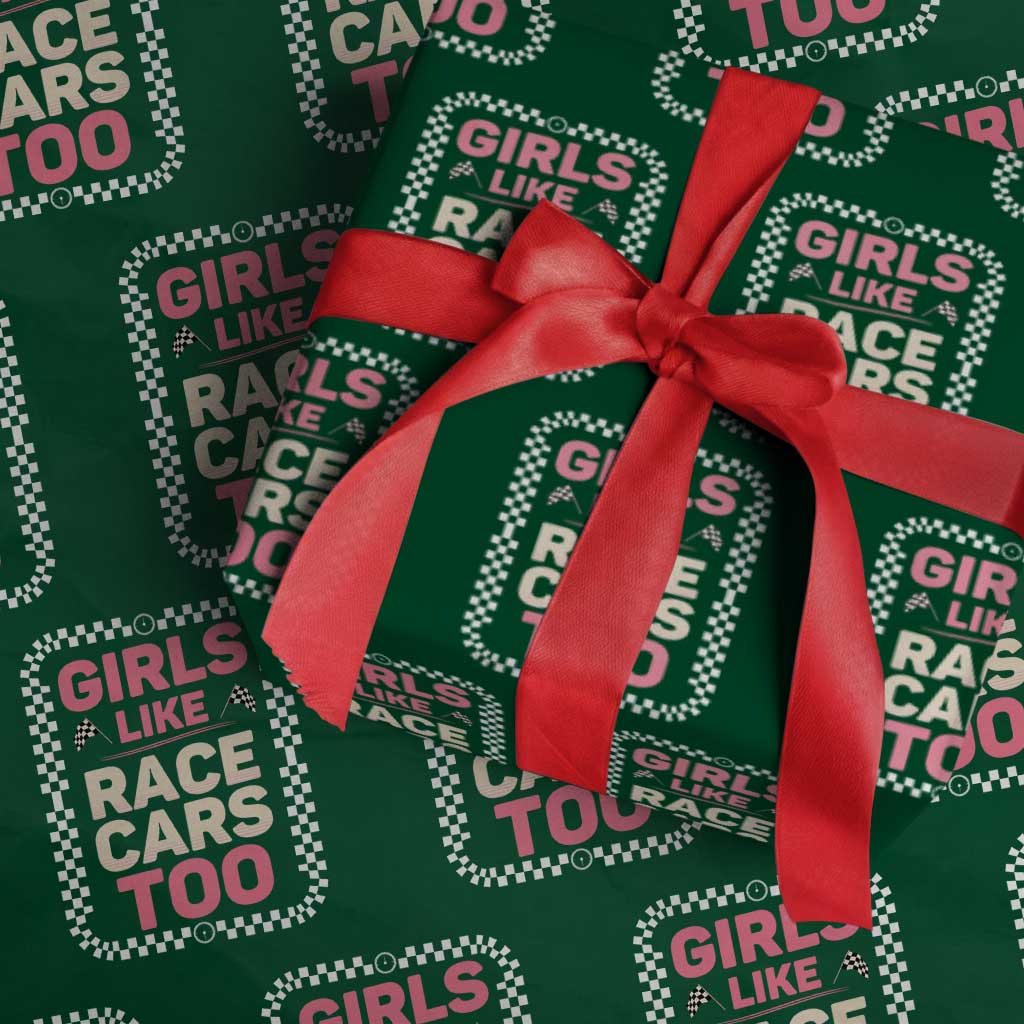 Racing Girl Wrapping Paper Roll Girls Like Race Cars Too TS14 Green Print Your Wear