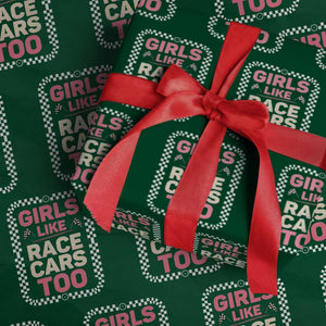 Racing Girl Wrapping Paper Roll Girls Like Race Cars Too TS14 Green Print Your Wear