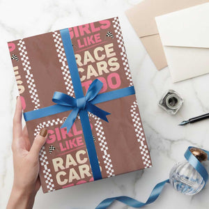 Racing Girl Wrapping Paper Roll Girls Like Race Cars Too TS14 Mocha Print Your Wear