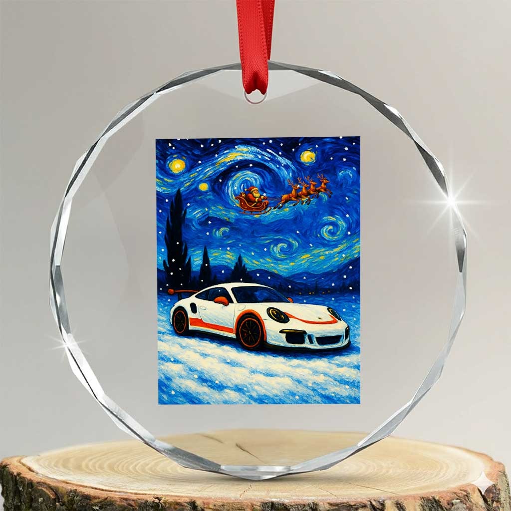 Racing Sports Car Crystal Glass Ornament Starry Night Racing Silhouette TS14 Transparent Glass 3'' Circle Print Your Wear