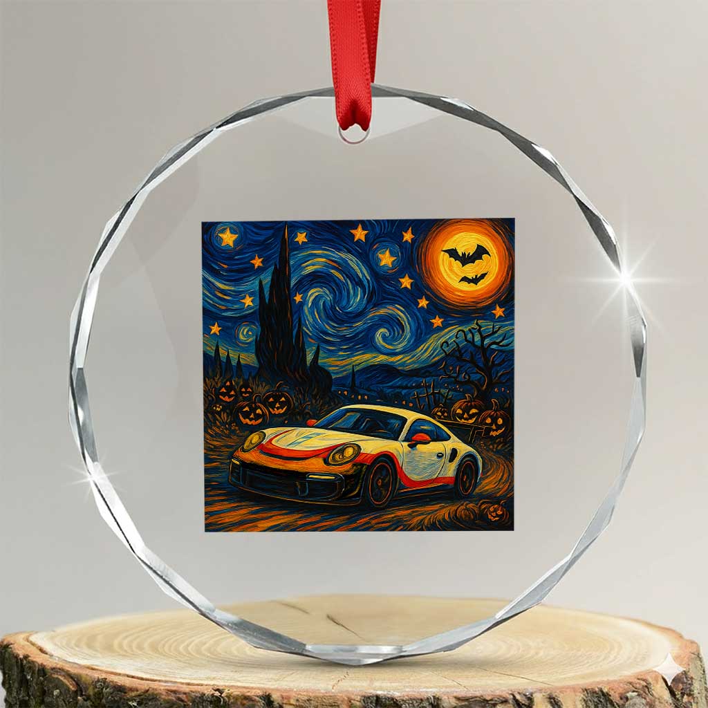 Racing Sports Crystal Glass Ornament Starry Night 911 Silhouette Halloween TS14 Transparent Glass 3'' Circle Print Your Wear