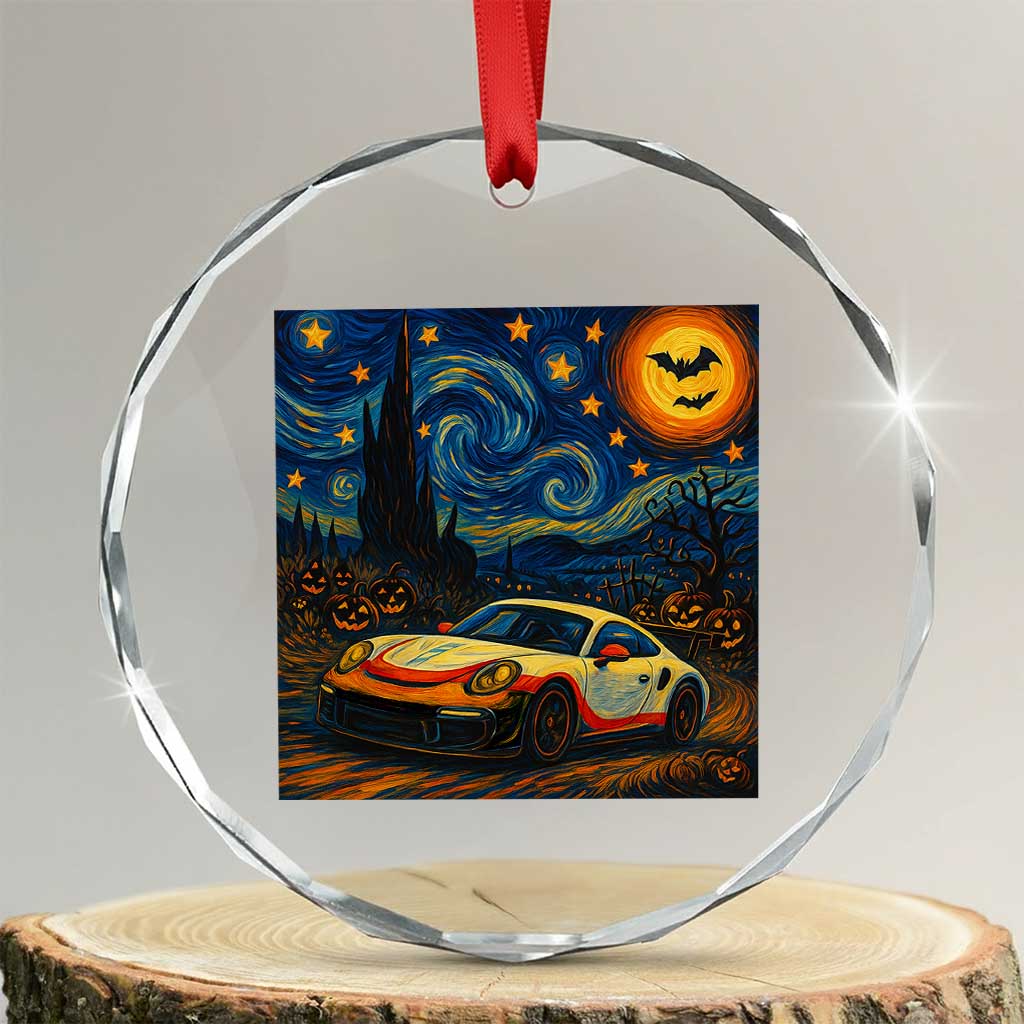Racing Sports Crystal Glass Ornament Starry Night 911 Silhouette Halloween TS14 Transparent Glass 3'' Circle Print Your Wear