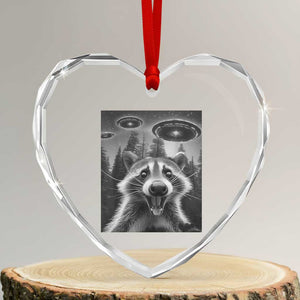 Racoon Meme Heart Crystal Glass Ornament Selfie With Alien UFO TS10 Transparent Glass 3'' Heart Print Your Wear