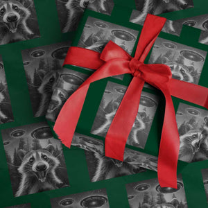 Racoon Meme Wrapping Paper Roll Selfie With Alien UFO TS10 Green Print Your Wear